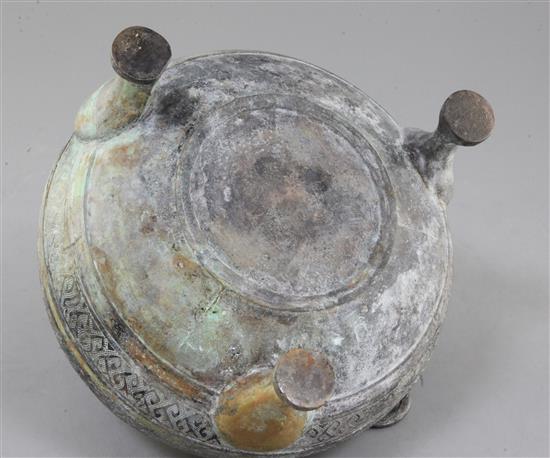 A Chinese archaic bronze steamer vessel base, Yan, Warring States period, c.5th century B.C., 16cm high, 20cm diameter (lacking top)